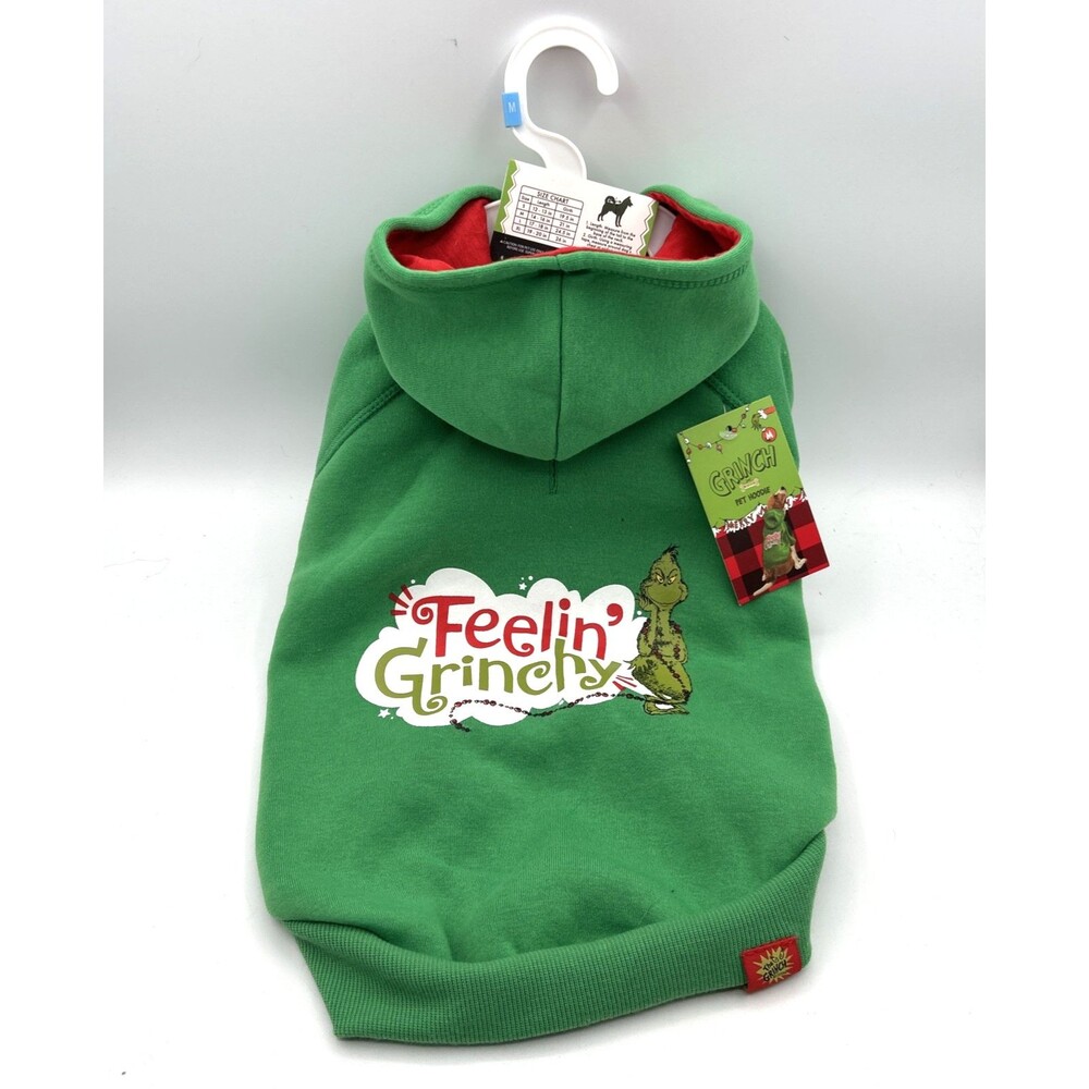 Dr. Seuss The Grinch Feelin' Grinchy Dog Hoodie Sweatshirt Green Medium Holiday